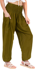 Kaori Smocked Waist Harem Pants with Relaxed Wide Leg Fit and Side Pocket Comfort