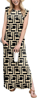Coralie Women's Sleeveless Maxi Dress with Side Slit, Pockets & Wrinkle-Resistant Fabric