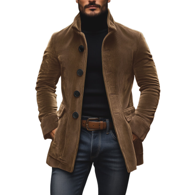 Bastien Men's Corduroy Coat – Slim Fit Stand Collar Jacket with Timeless Style