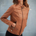 Katie Women's Leather Jacket – Sophisticated Regular Fit with Zippered Handy Pockets & Zip Closure