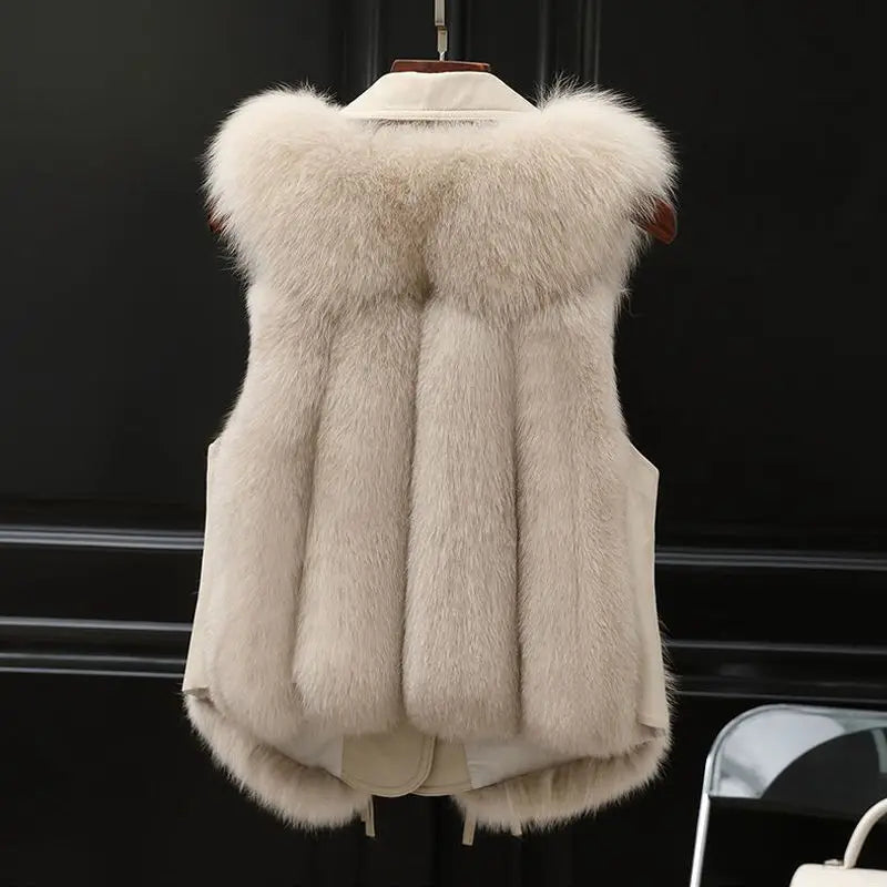 Marlowe Women's Faux Fur Vest with Oversized Lapel Collar & Adjustable Waist