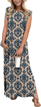 Coralie Women's Sleeveless Maxi Dress with Side Slit, Pockets & Wrinkle-Resistant Fabric