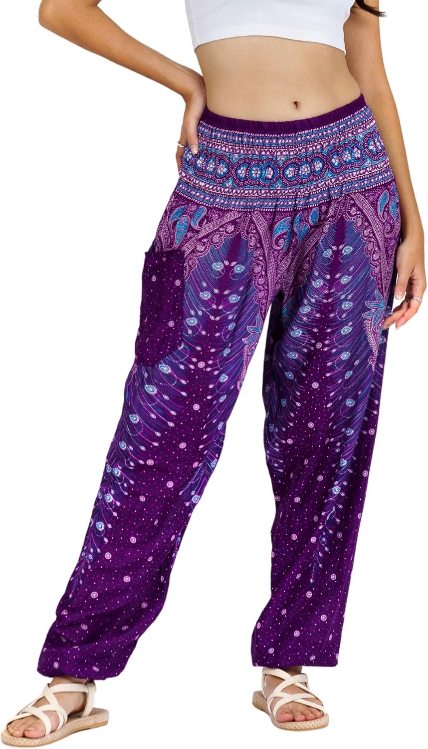 Soraya Bohemian Printed Harem Pants with Smocked High Waist and Side Pocket for Everyday Comfort