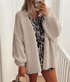 Sabrina - Oversized Open Front Chunky Knit Cardigan with Lantern Sleeves for Women