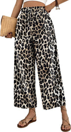 Dahlia - Leopard Print Wide Leg Palazzo Pants with Drawstring Waist and Pockets