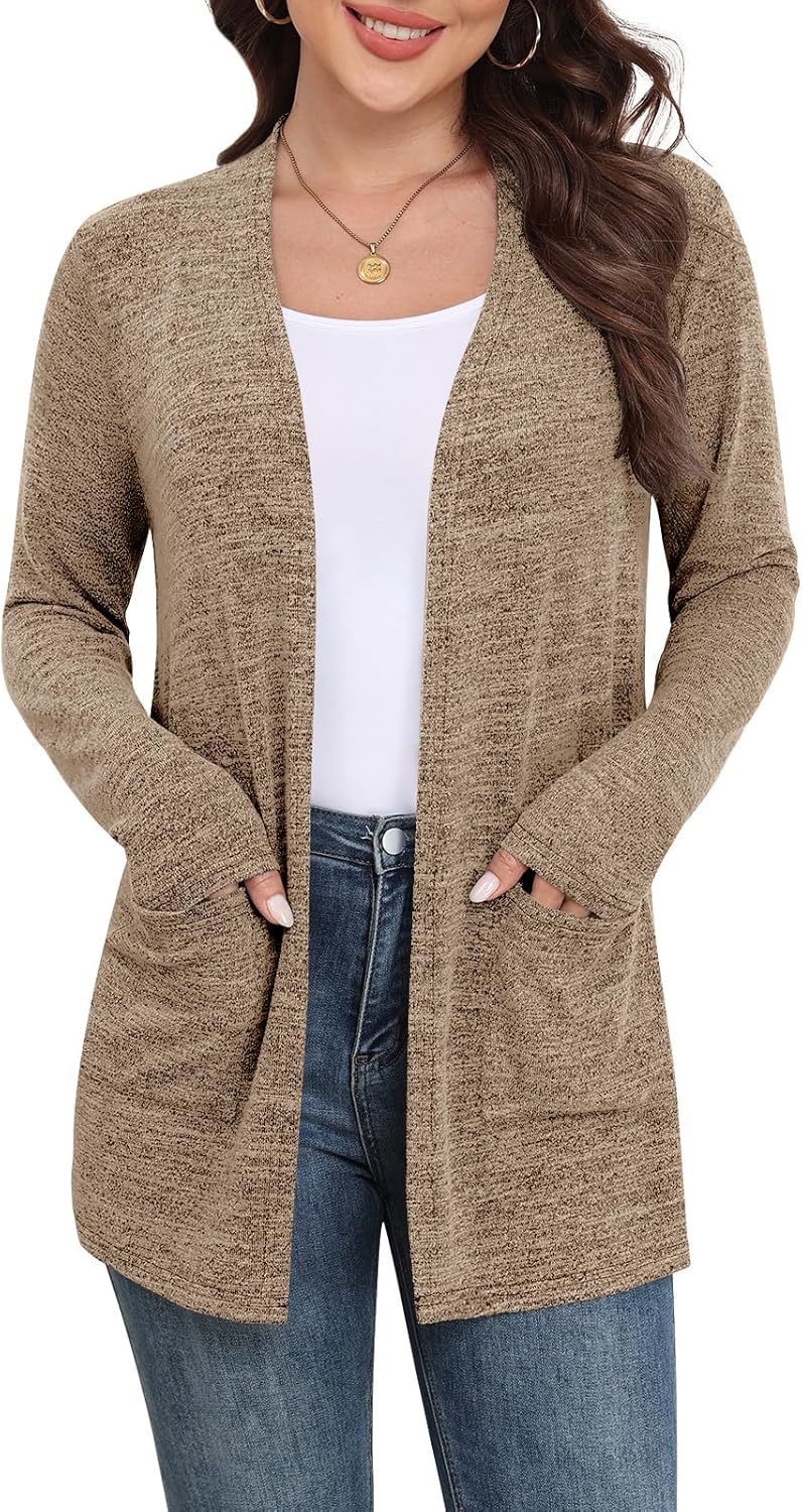 Marielle Lightweight Open-Front Long Cardigan with Pockets for Everyday Layering