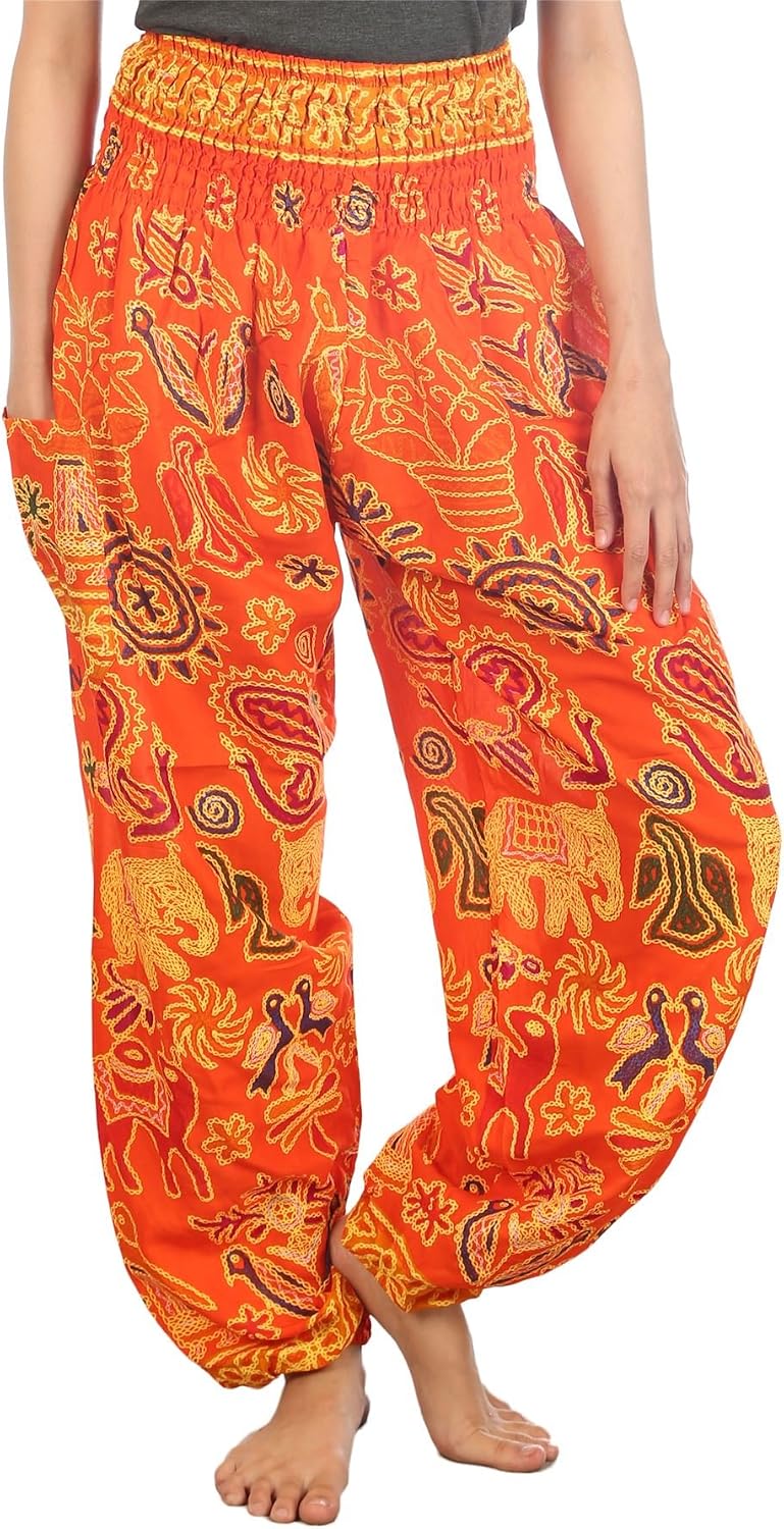 Soraya Bohemian Printed Harem Pants with Smocked High Waist and Side Pocket for Everyday Comfort