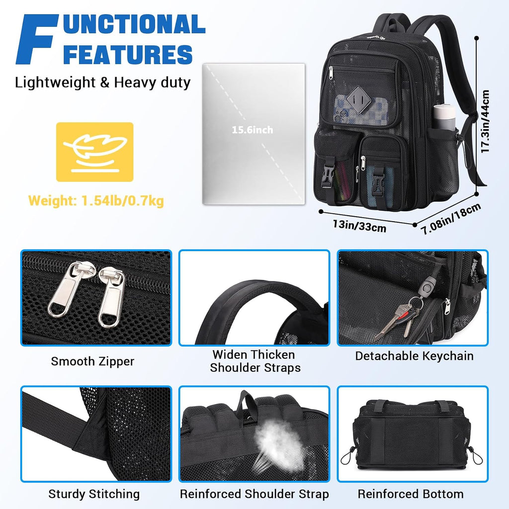 Rosalie 17-Inch Heavy-Duty Mesh School Backpack with Padded Straps and Multiple Pockets