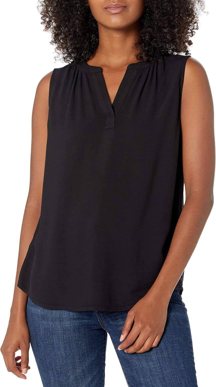 Kaelani Printed Sleeveless V-Neck Popover Shirt in Lightweight Flowy Twill Fabric