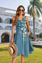 Avelisse Women's Bohemian Floral Handkerchief Midi Dress with Pockets