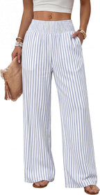 Solenne Women's High-Waisted Wide Leg Lounge Pants with Smocked Waist & Pockets