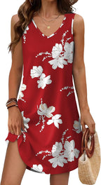 Maelynn Floral Sleeveless V-Neck Mini Dress with Curved Hem for Summer Beach Days