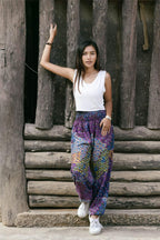 Soraya Bohemian Printed Harem Pants with Smocked High Waist and Side Pocket for Everyday Comfort