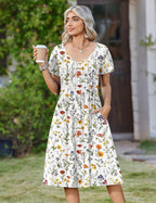 Rosalie Women's Pleated A-Line Midi Dress with V-Neck, Petal Sleeves & Side Pockets