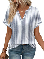 Celia Women's V-Neck Tunic Blouse with Rolled Short Sleeves & Relaxed Fit