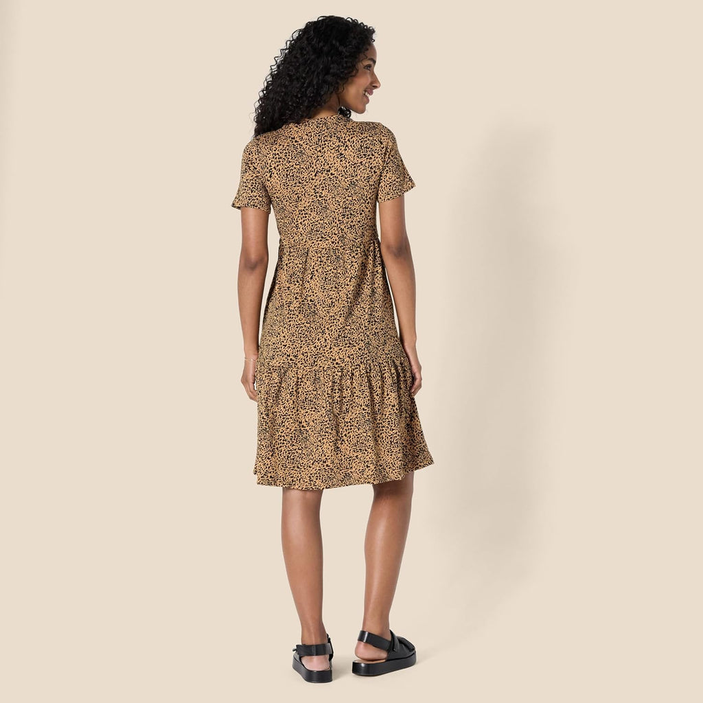 Béatrice Women's Cotton Tiered Mini Dress with Short Sleeves & Crew Neck