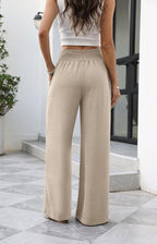 Solenne Women's High-Waisted Wide Leg Lounge Pants with Smocked Waist & Pockets