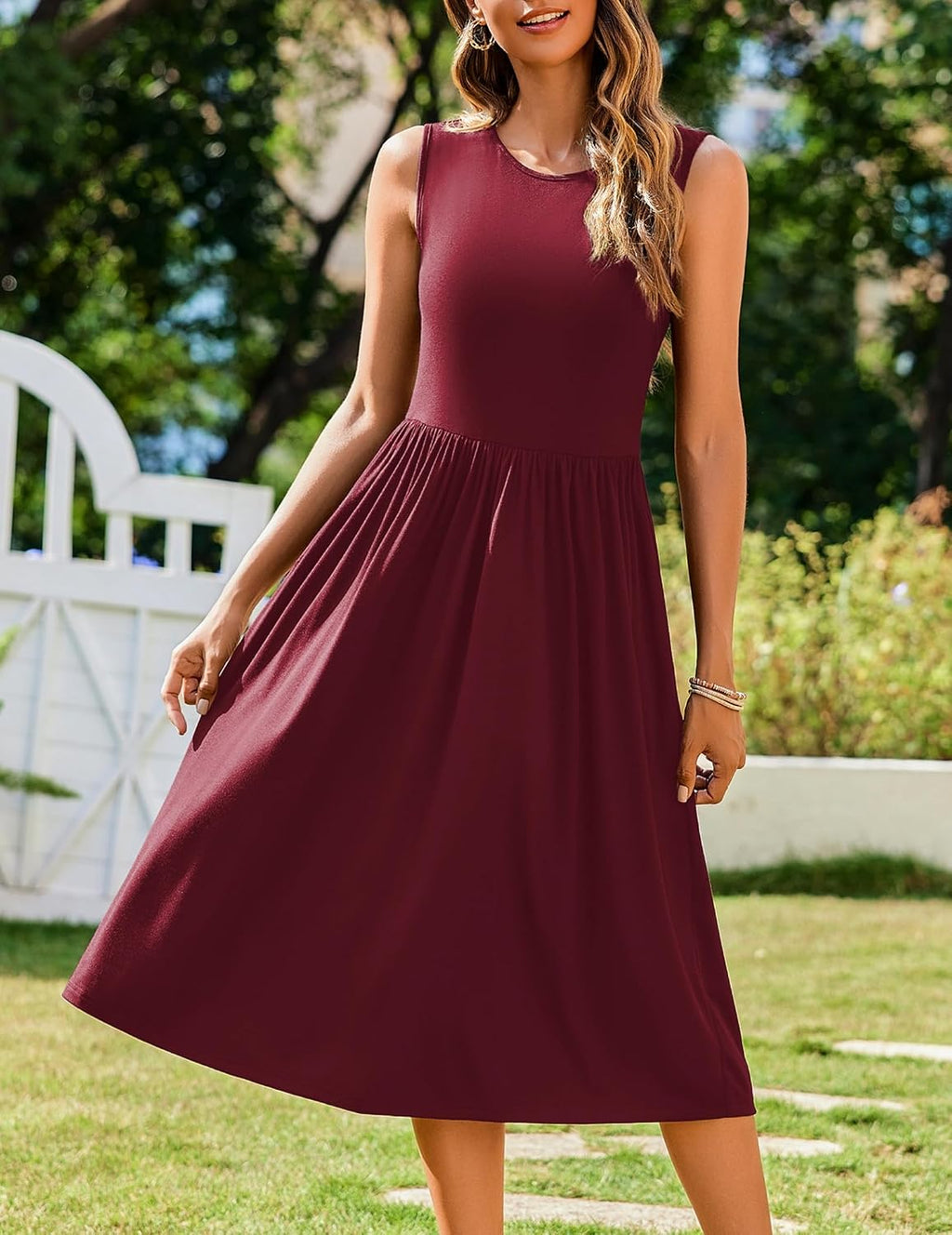 Lysandra Women's Sleeveless A-Line Midi Dress with Pockets