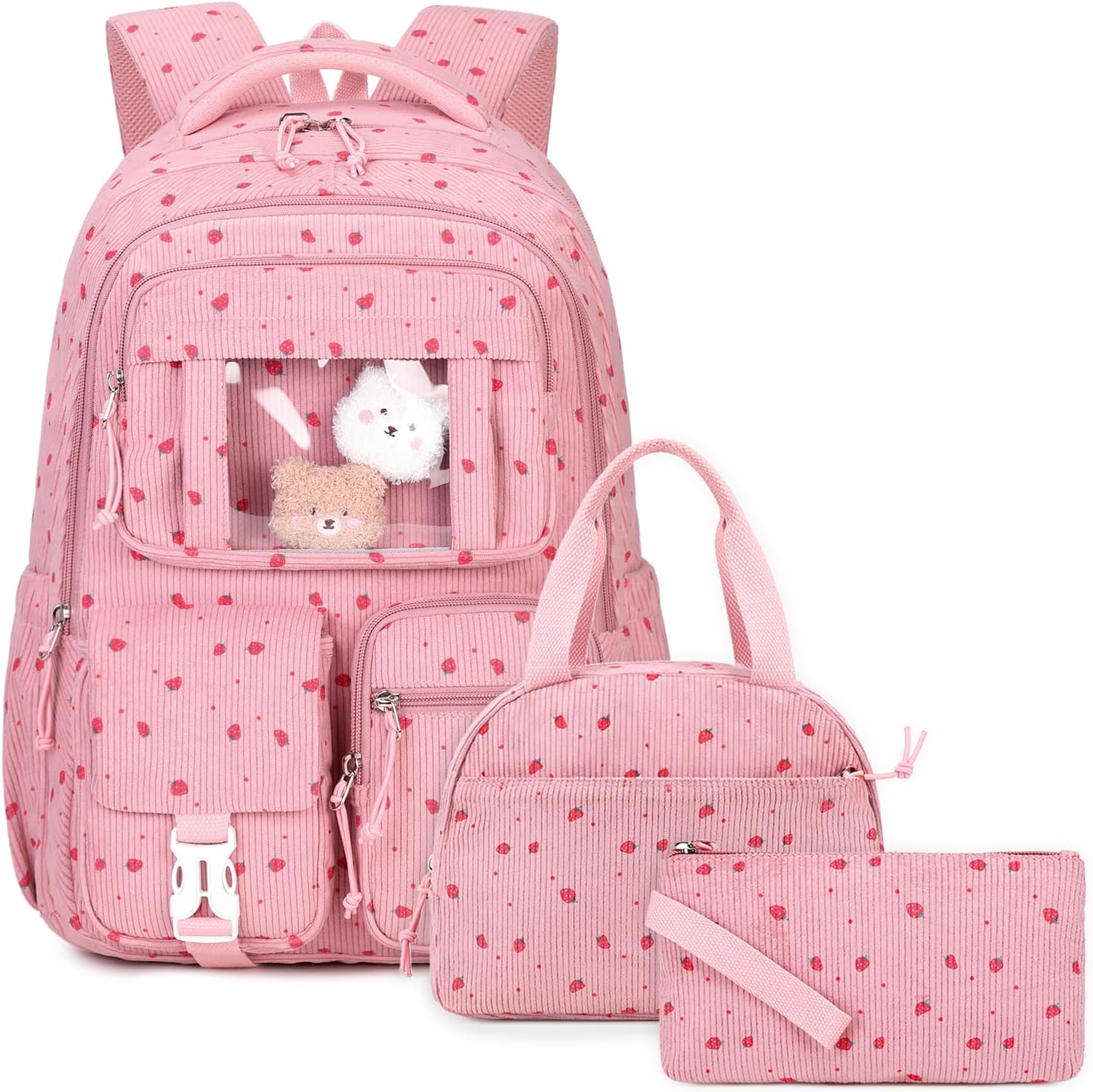 Klara Girls 21.8L Pastel School Backpack with 15-Inch Laptop Sleeve and Pom-Pom Charm