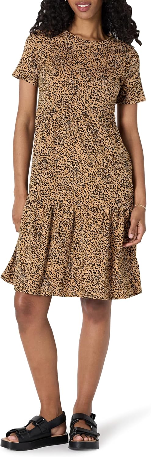 Béatrice Women's Cotton Tiered Mini Dress with Short Sleeves & Crew Neck