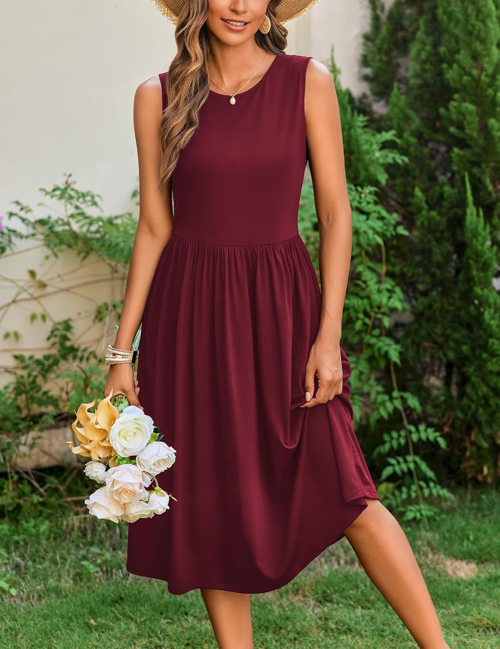 Lysandra Women's Sleeveless A-Line Midi Dress with Pockets