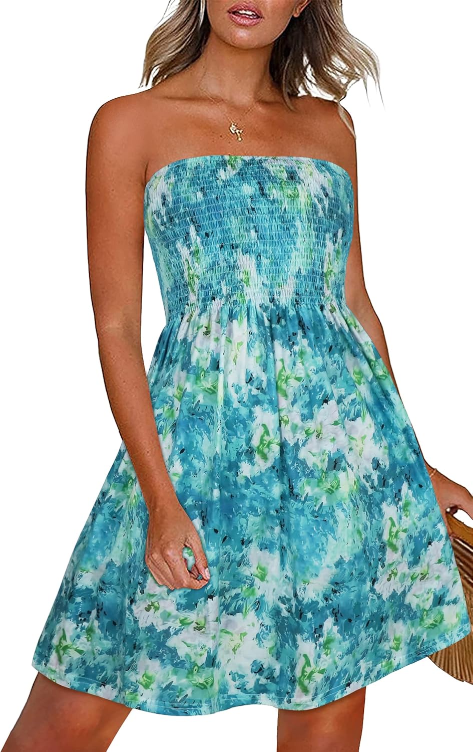 Novalie Women's Strapless Boho Sundress with Floral Print, Elastic Bodice & A-Line Skirt
