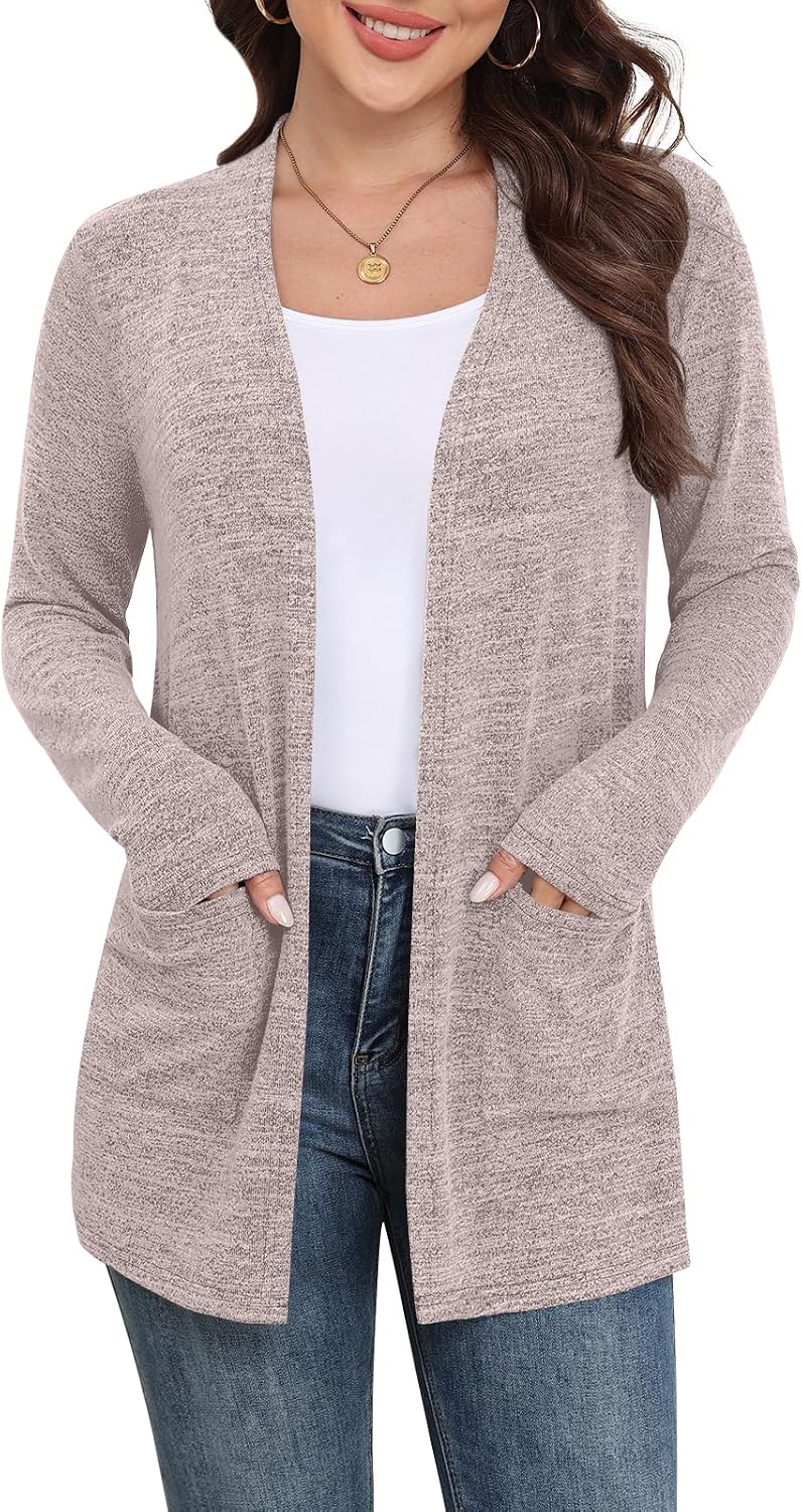 Marielle Lightweight Open-Front Long Cardigan with Pockets for Everyday Layering