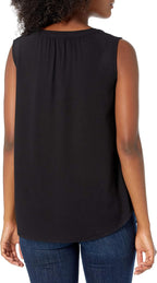 Kaelani Printed Sleeveless V-Neck Popover Shirt in Lightweight Flowy Twill Fabric
