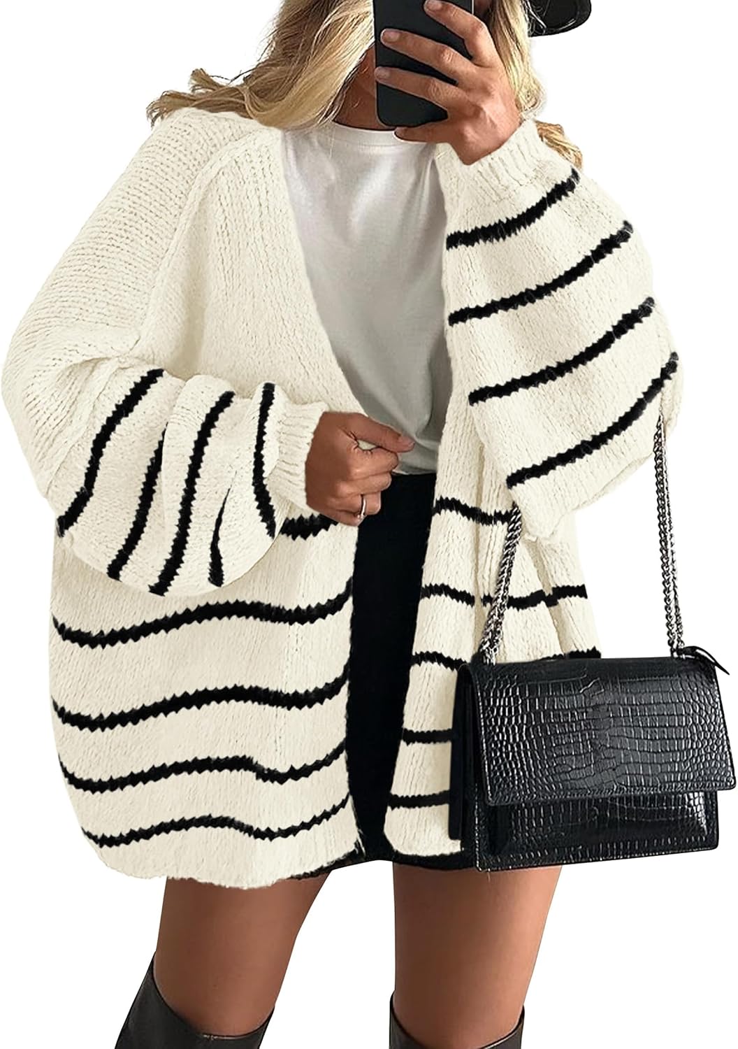 Sabrina - Oversized Open Front Chunky Knit Cardigan with Lantern Sleeves for Women