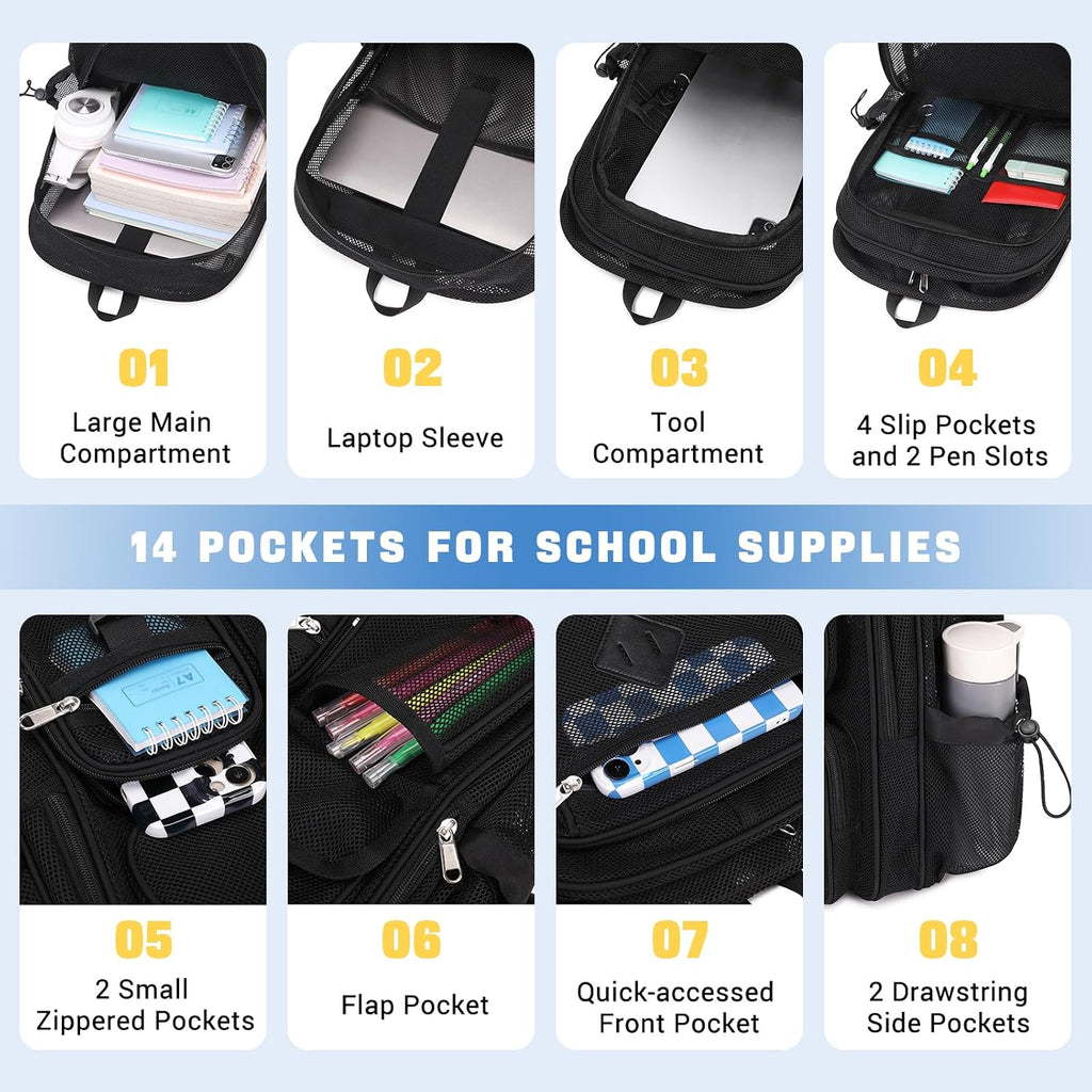 Rosalie 17-Inch Heavy-Duty Mesh School Backpack with Padded Straps and Multiple Pockets