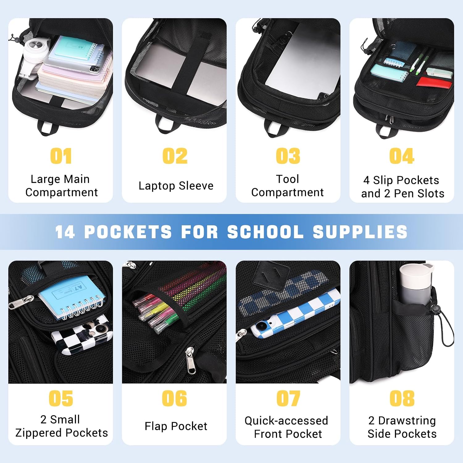 Rosalie 17-Inch Heavy-Duty Mesh School Backpack with Padded Straps and Multiple Pockets