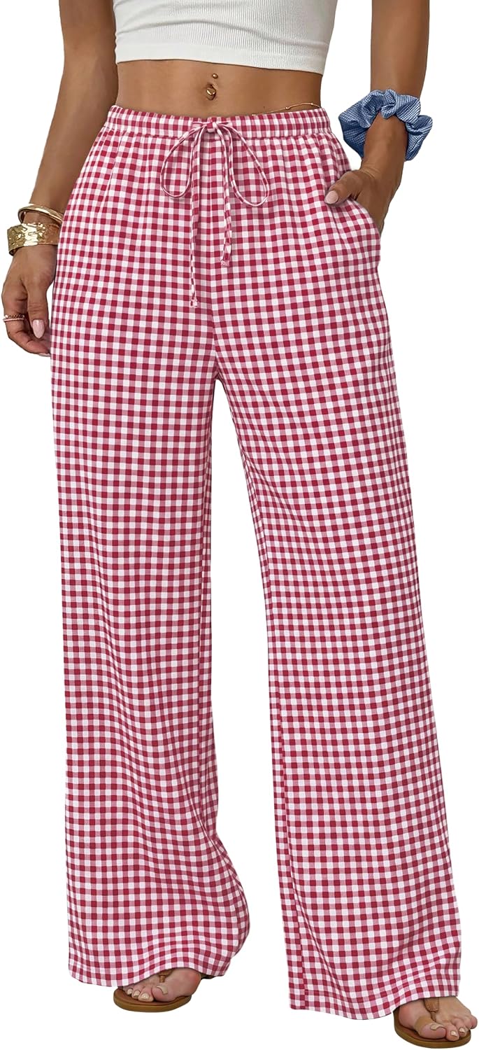 Eliska Wide Leg Drawstring Summer Trousers with Elastic Waist and Side Pockets