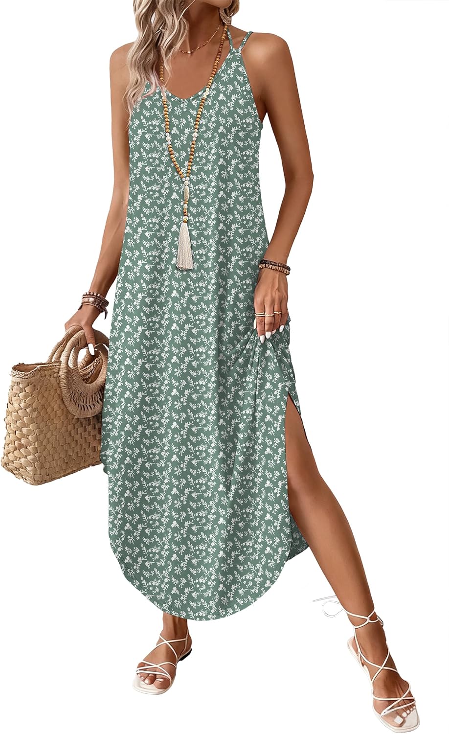 Liora Women's Halter Neck Maxi Dress with Curved Hem & Flowy Silhouette