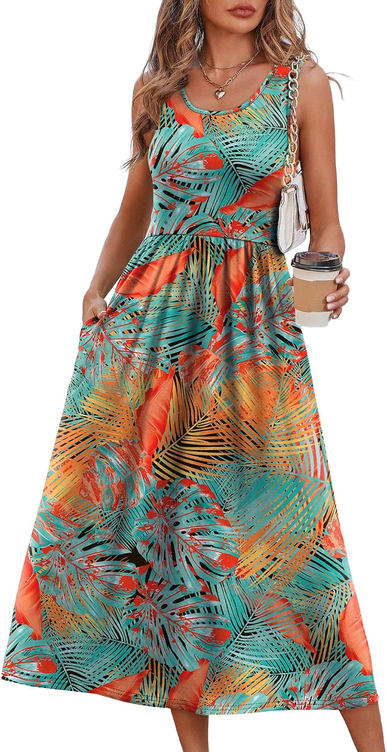 Maeve Women's Sleeveless Midi Dress with Empire Waist, Flowy A-Line Skirt & Side Pockets