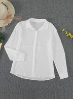Astrid Linen Blend Roll-Up Sleeve Button-Down V-Neck Casual Women's Everyday Blouse