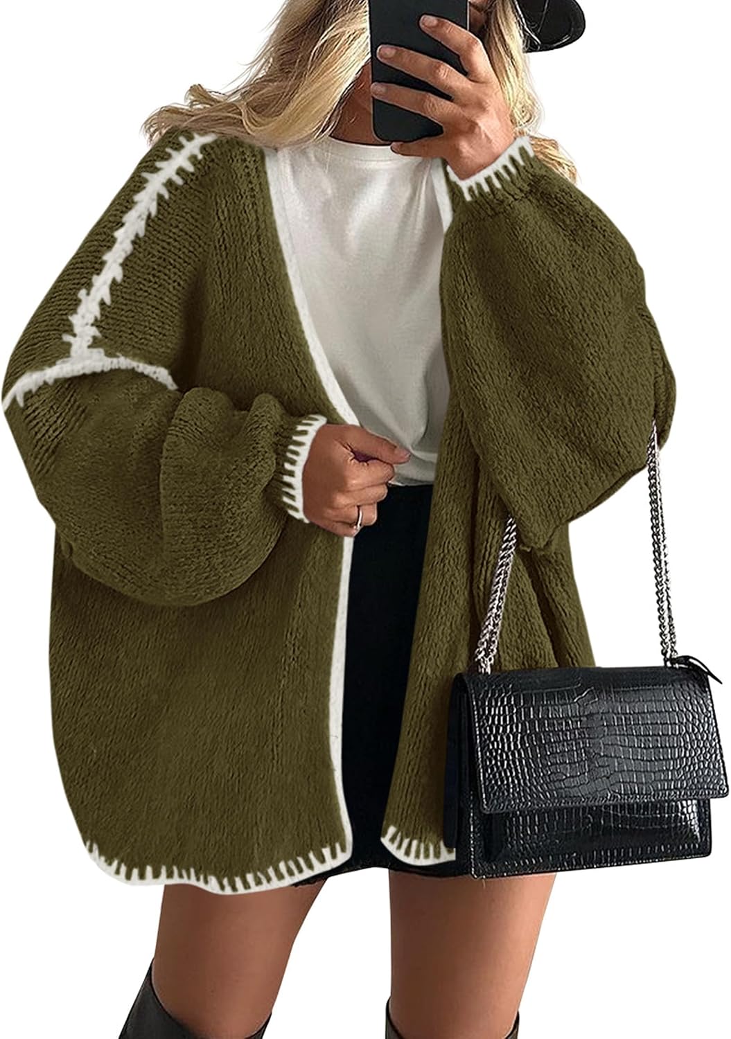 Erin Women's Oversized Cardigan – Open-Front Design, Balloon Sleeves & Longline Fit