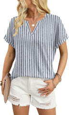 Celia Women's V-Neck Tunic Blouse with Rolled Short Sleeves & Relaxed Fit
