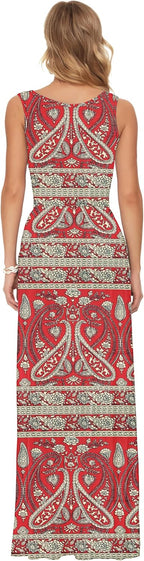Rosalie Women's Paisley Print Sleeveless Maxi Dress with Elastic Waist and Pockets