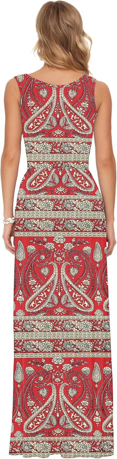 Rosalie Women's Paisley Print Sleeveless Maxi Dress with Elastic Waist and Pockets