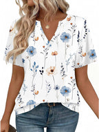 Odeline Women's High-Low V-Neck Blouse with Flutter Short Sleeves