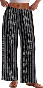Evelyn - Bohemian Print Wide Leg Palazzo Pants with Elastic Waist and Side Pockets