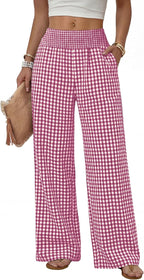 Solenne Women's High-Waisted Wide Leg Lounge Pants with Smocked Waist & Pockets