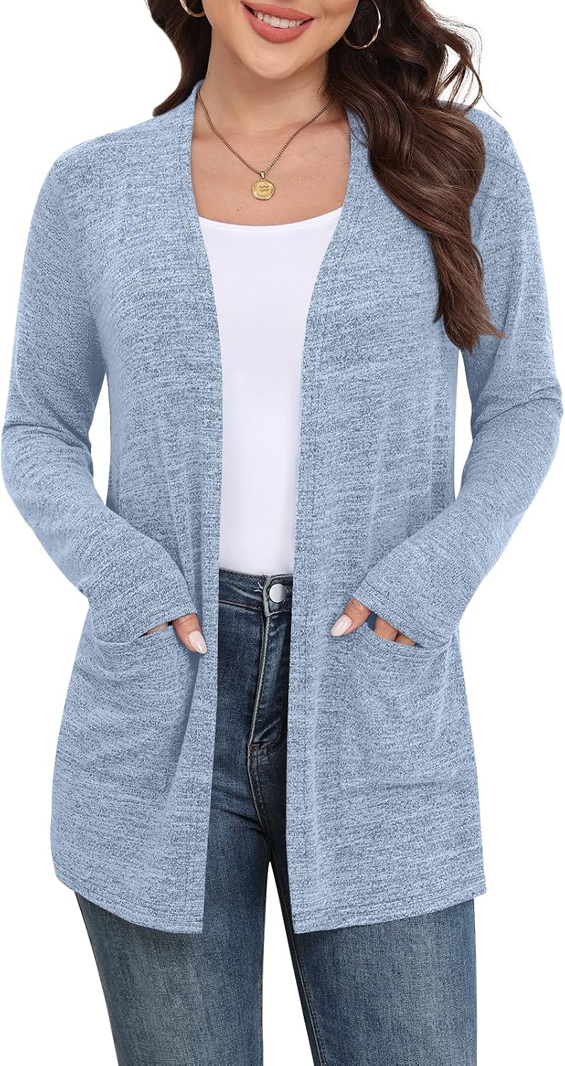 Marielle Lightweight Open-Front Long Cardigan with Pockets for Everyday Layering