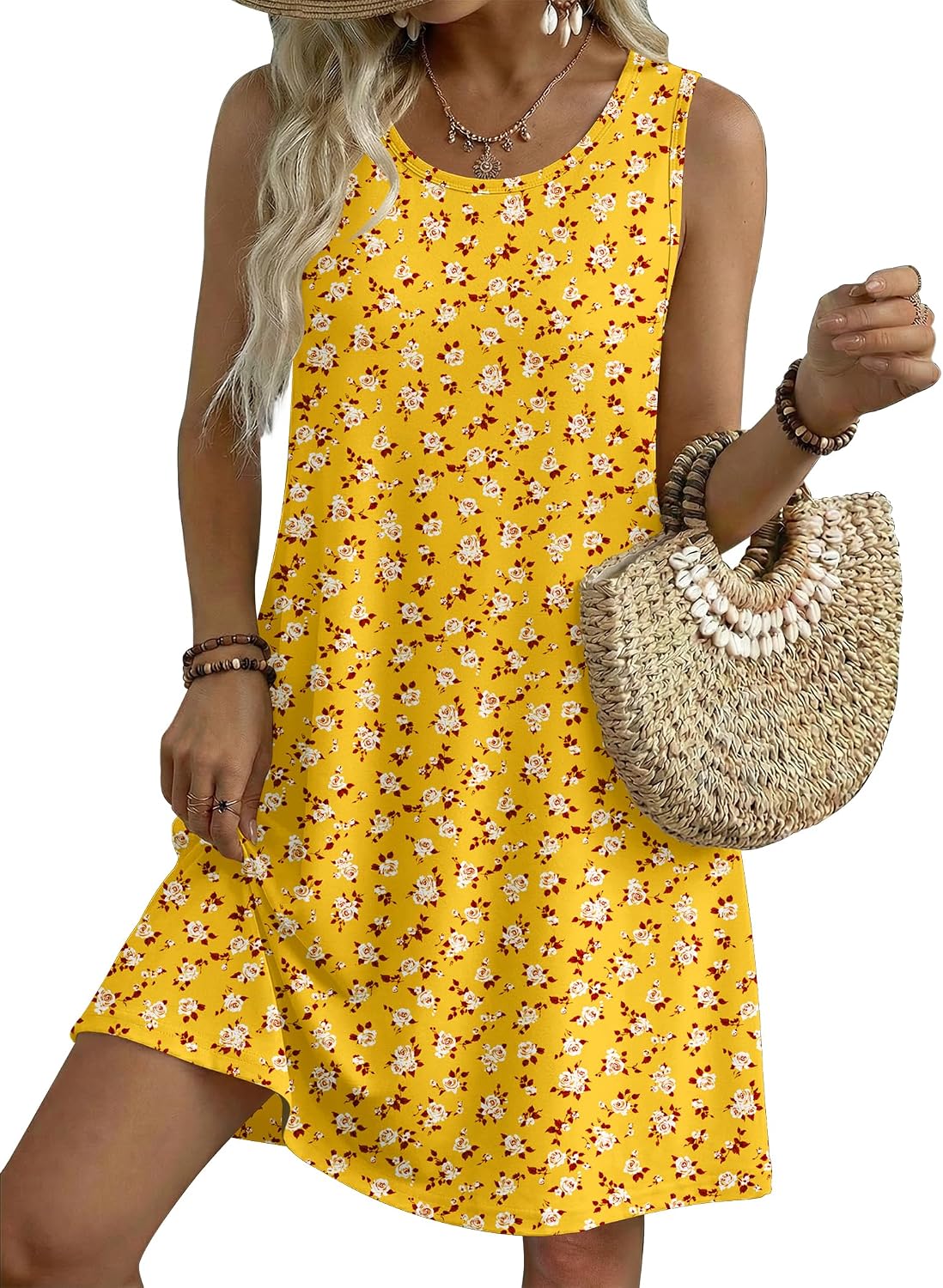 Arlette Women's Sleeveless Floral Swing Dress with Side Pockets & Relaxed A-Line Fit