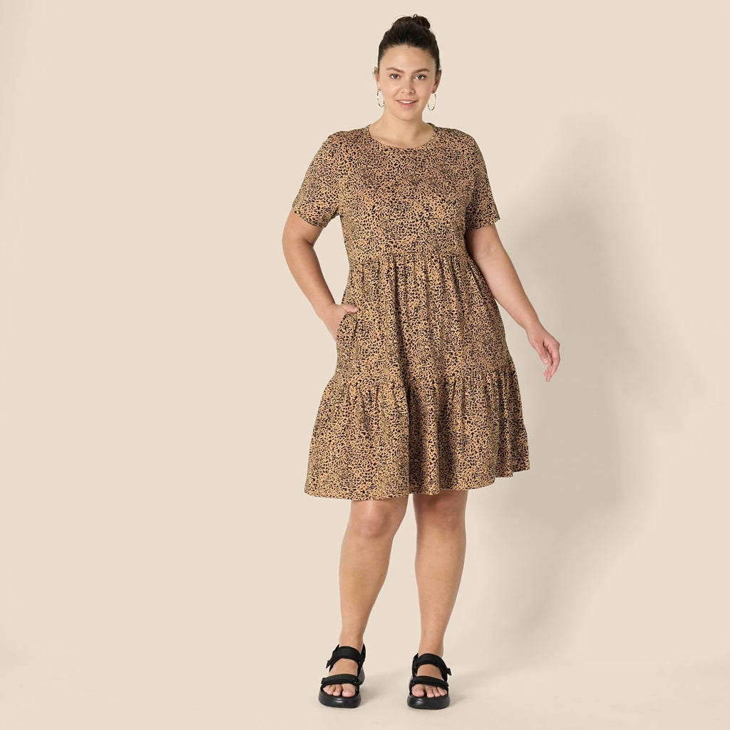 Béatrice Women's Cotton Tiered Mini Dress with Short Sleeves & Crew Neck
