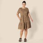 Béatrice Women's Cotton Tiered Mini Dress with Short Sleeves & Crew Neck