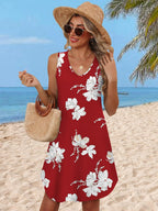Maelynn Floral Sleeveless V-Neck Mini Dress with Curved Hem for Summer Beach Days