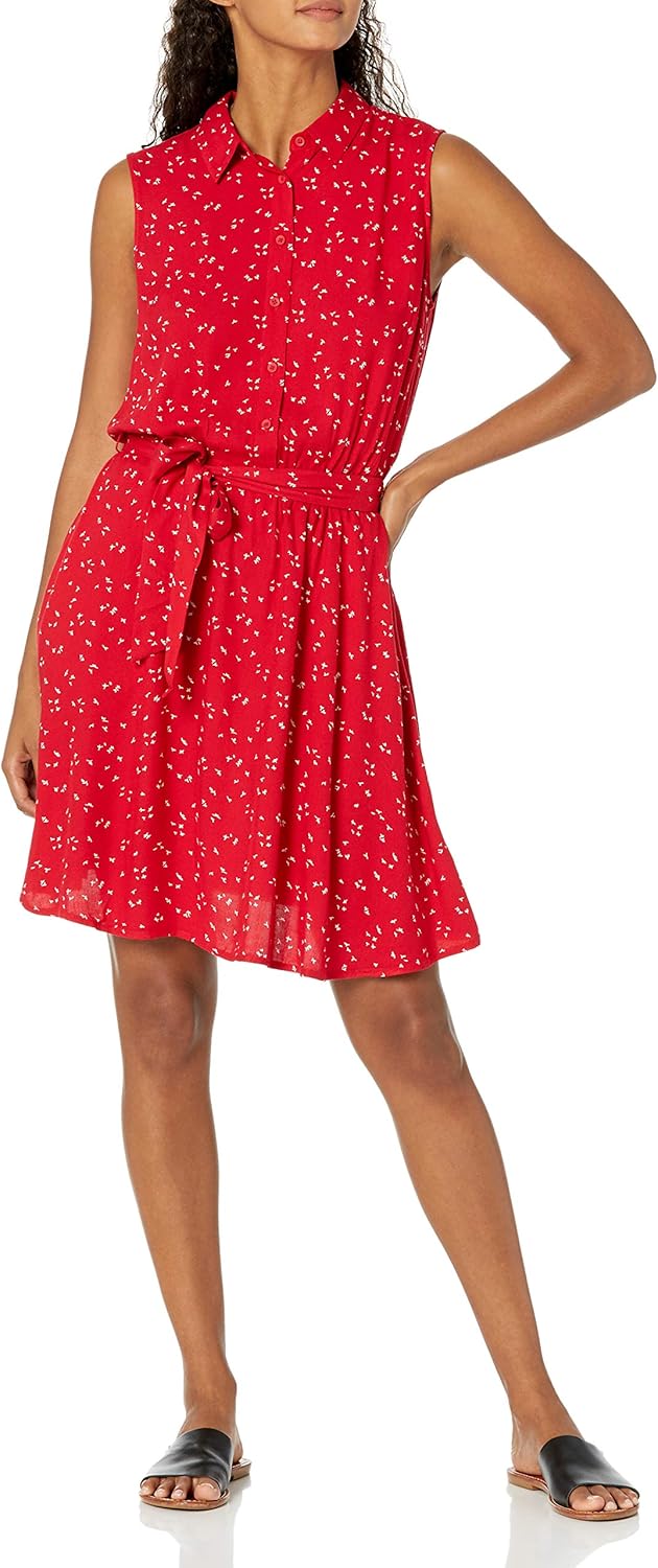 Camélia Women's Sleeveless Shirt Dress with Tie Waist & Flared Skirt