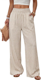 Solenne Women's High-Waisted Wide Leg Lounge Pants with Smocked Waist & Pockets