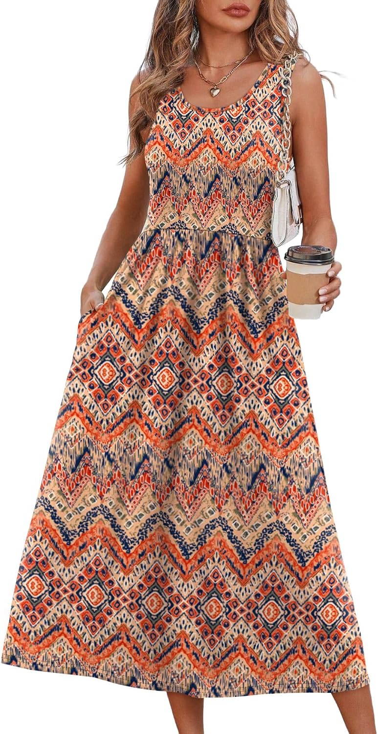 Maeve Women's Sleeveless Midi Dress with Empire Waist, Flowy A-Line Skirt & Side Pockets